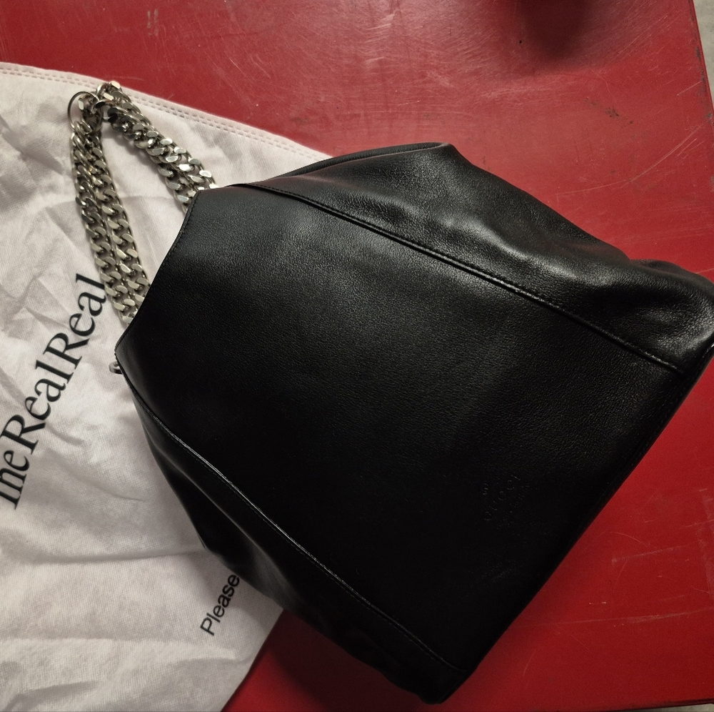 100% Gucci Black Leather Satchel/ Bucket Bag/ Hobo - Picture 3 of 14
